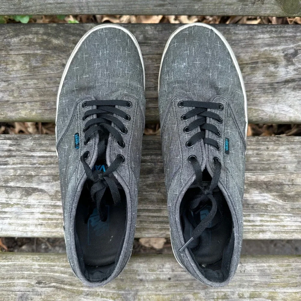 Vans Atwood Mens Sz 12 Charcoal Grey Crosshatch Pattern Low Top Skate Streetcore
